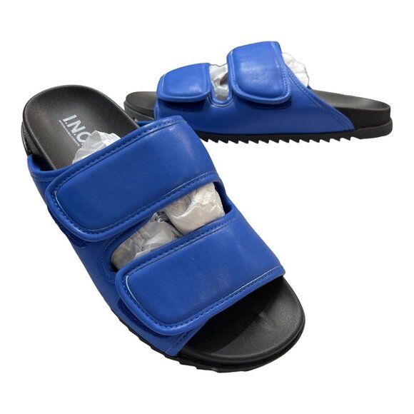 INC Pool Slides Mens 11 Blue Levine Strap Sandal Comfort Cushion Outdoor House - Picture 1 of 7